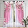 2pcs - Pink floral - Printed curtains   suitable for home decoration in bedrooms and living rooms