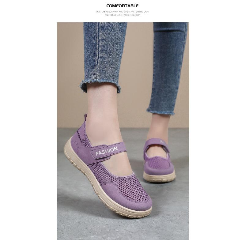 Women Spring Casual Flats Breathable Comfortable Soft Sole Slip-On Mom Shoes Lightweight PU Everyday Wear Old Beijing Style