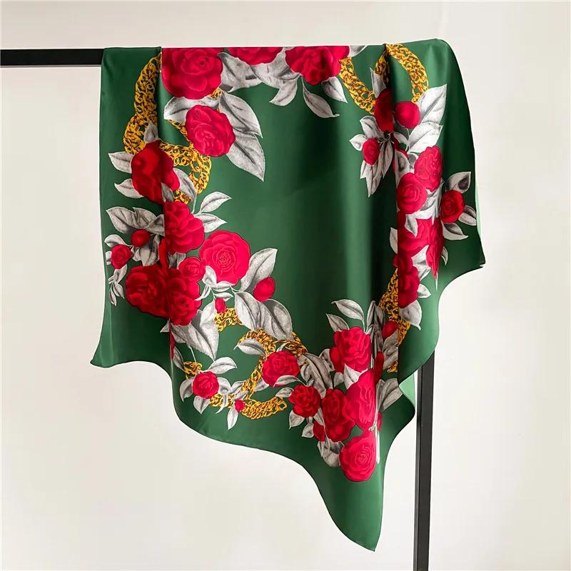 

Fashion Twill Silk Neck Scarves Women Floral Printed Neckerchief Large Hijab Scarfs Square Shawls Wraps Bandana Head Scarf 90CM 90x90cm