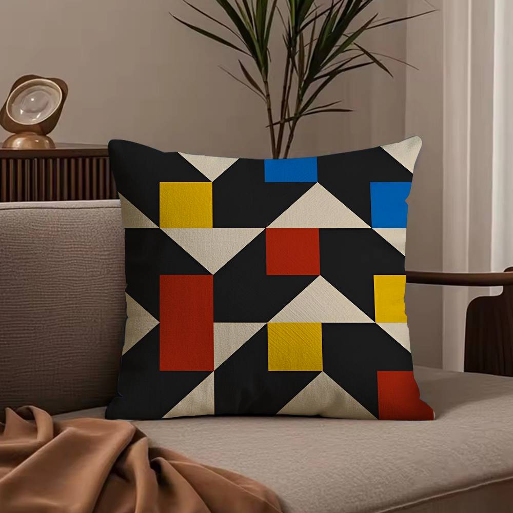 Abstraktní B-Bauhaus Geometrický povlak na polštář Povlak na polštář proti roztočům Neviditelný zip hedvábný krátký plyš Potah na polštář na pohovku