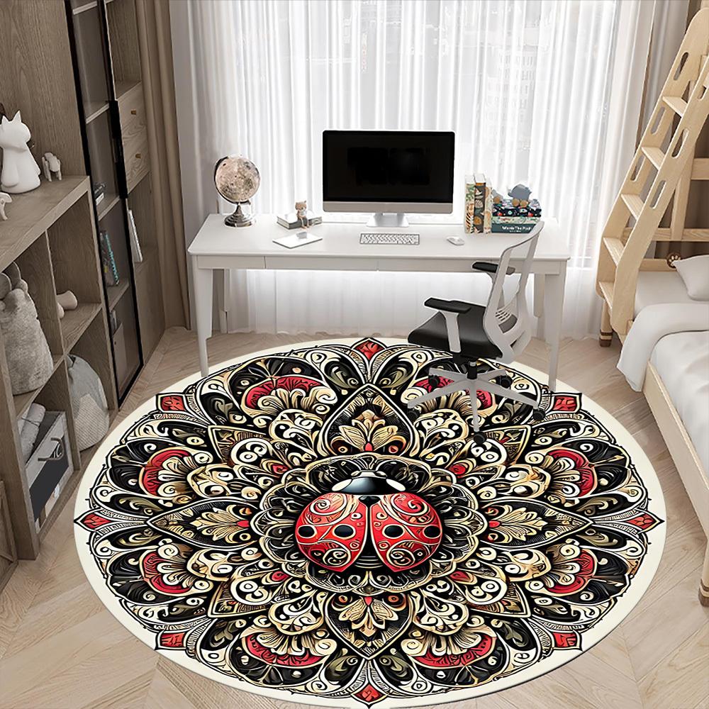 1pc Ladybug Mandala Artwork Chair Carpet for Office, Round Non Slip Durable Large Size Office Carpet, Suitable for Office