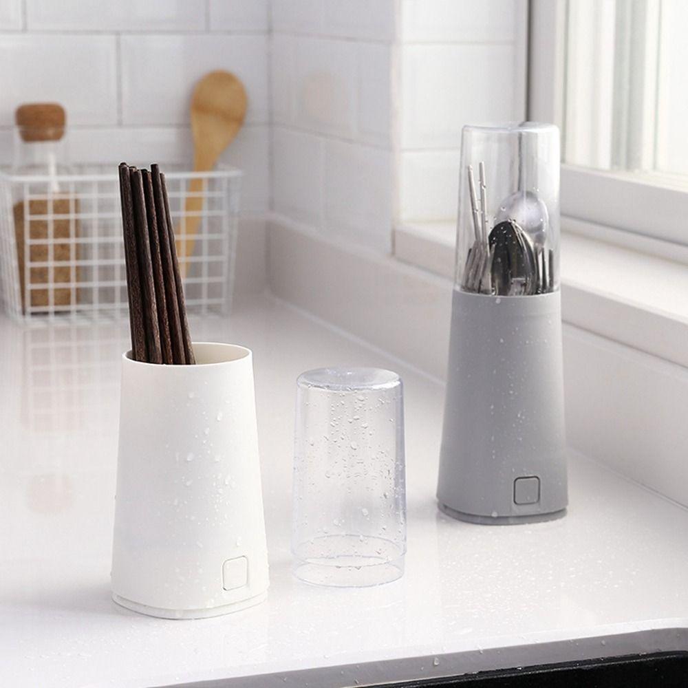 Plastic Cutlery Holder with Lid Cutlery Storage Box Tableware Box Chopstick Cage Fork