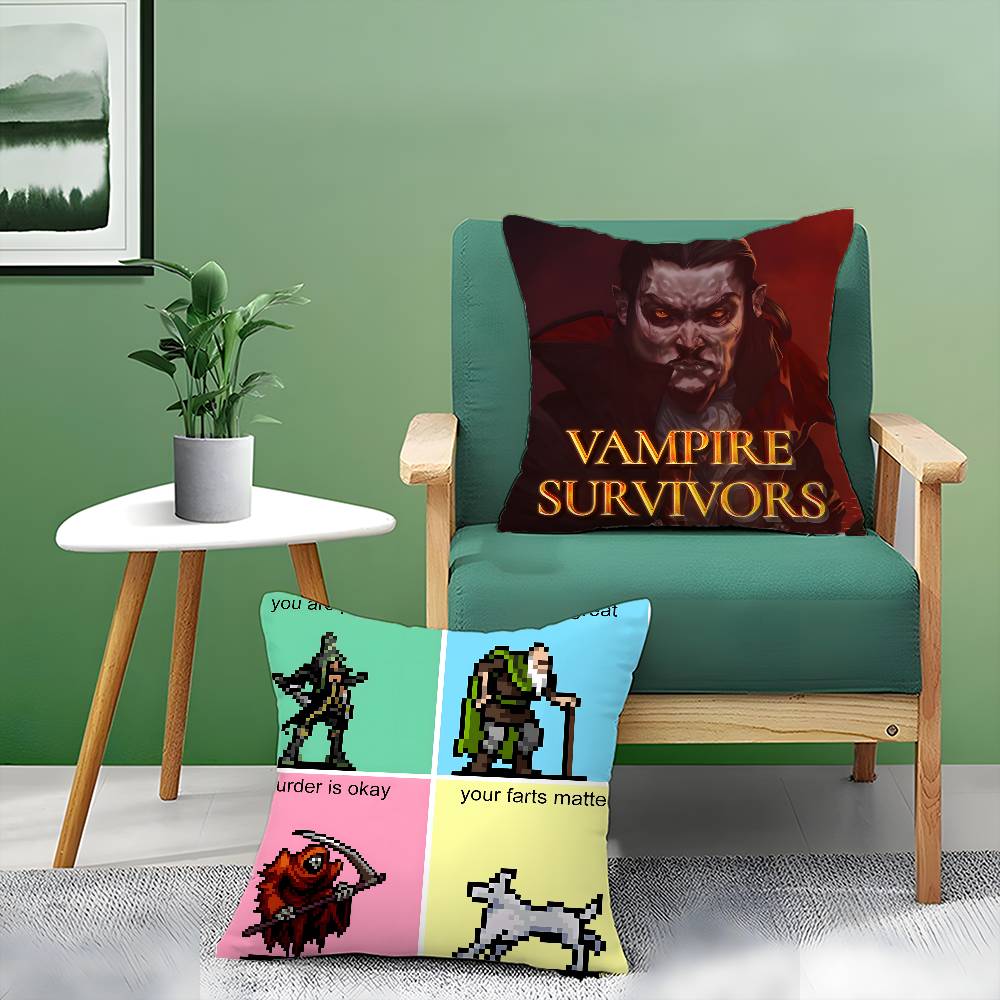Game Vampire Survivors-S Pillow Case Anti-dustmite Pillowcase Invisible Zipper Silky Short Plush Sofa Cushion Cover