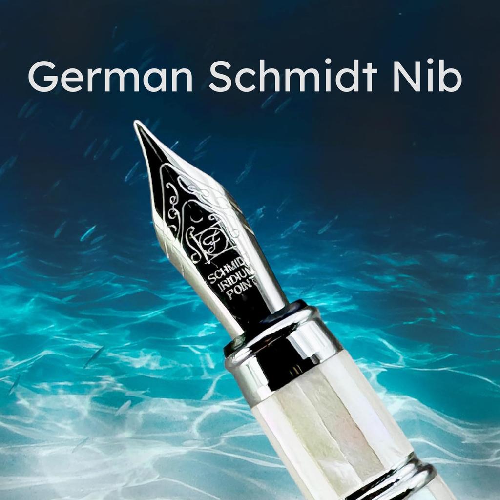 LACHIEVA LUX Mother of Pearl Fountain Pen with German Fine Luxury Pen Gift Set for Men and Women Nib. (pearl White)