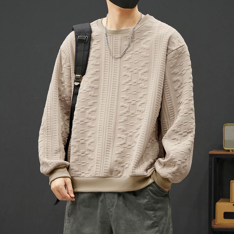 Men's Crew Neck Sweatshirt Spring Autumn New Style Fashionable Trendy Casual Loose Solid Color Minimalist Hatless Pullover Top