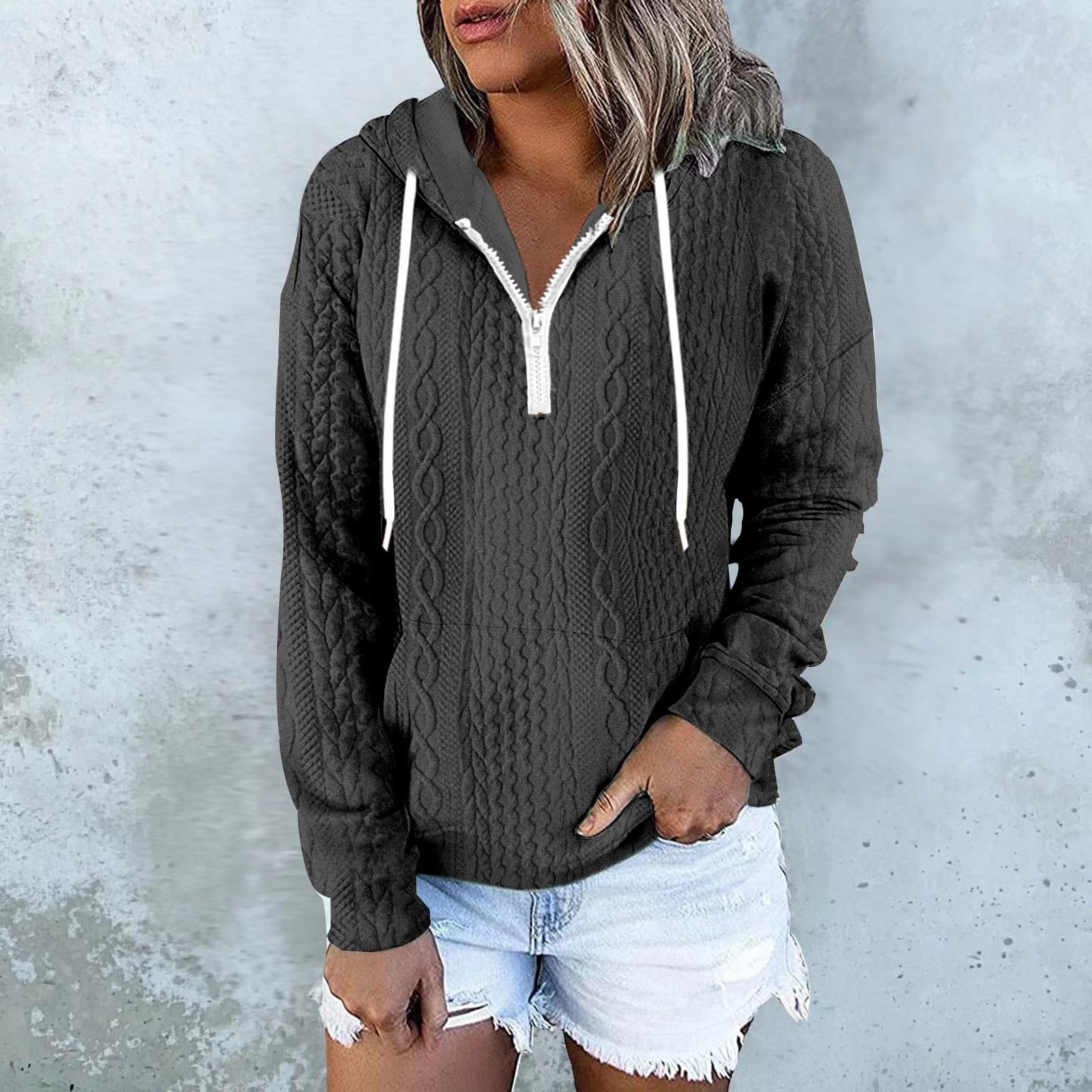 

Women s Solid Casual Dough Twists Texture Drawstring Hoodie Top Sweater XXL