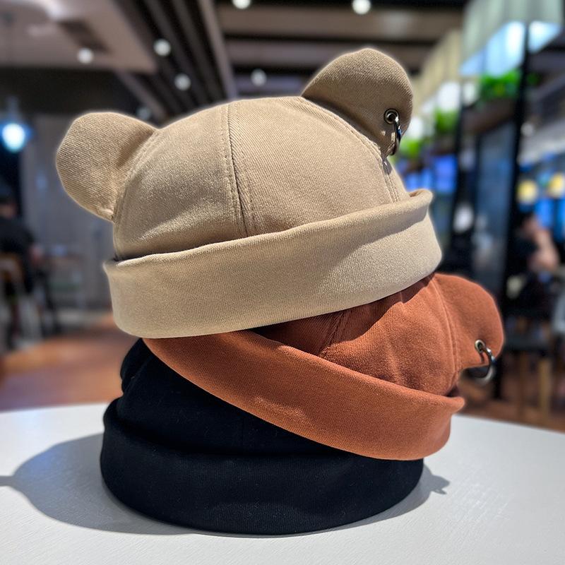 Unisex Cat Ear Cute Dome Caps Men Women Melon Beanie Htas Solid Color Autumn Winter Hip Hop Hat Fashion Korean Version Melon Cap