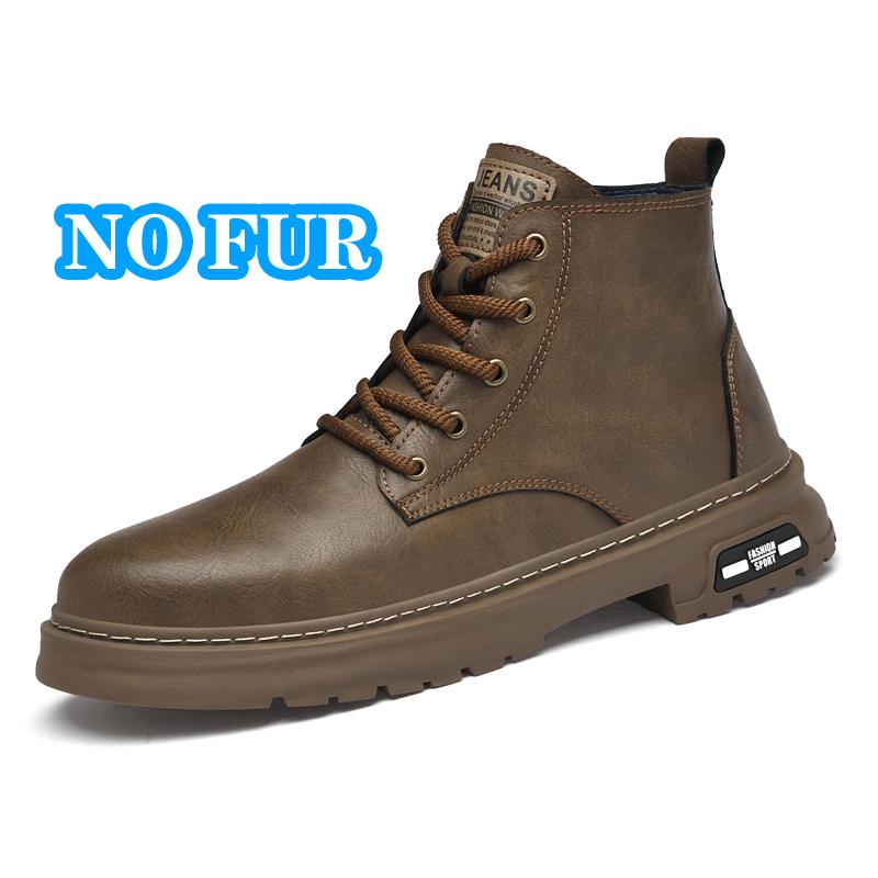 Fashion High Quality Casual Leather Men Motorcycle Boots Classic Outdoor Mens Ankle Boots Winter Warm Plush Fur High Top Shoes Man Botas