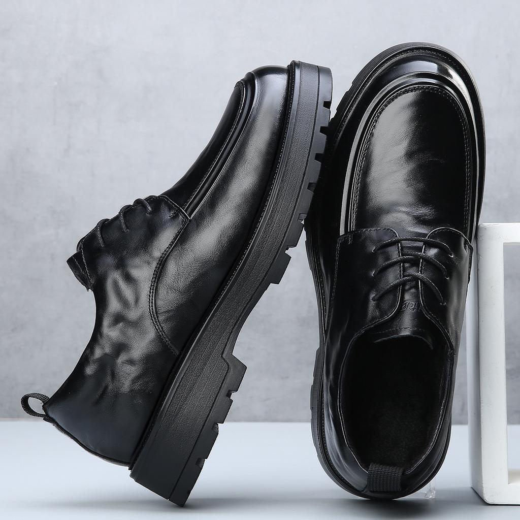 Echte Leder Plateau-Schuhe für Herren Herbst Winter Warm Business Casual Schuhe Mann Hohe Qualität Mode Anzugschuh Männlich