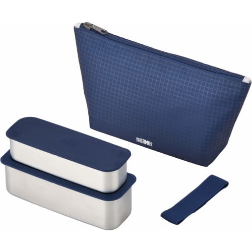 Thermos Slim Fresh Lunch Box, 2-Tier, 635ml, Navy Check, DSA-604W NC