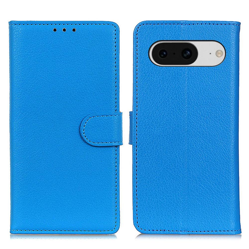

Mobile Case for Google Pixel 8 Litchi Texture Leather Wallet Flip Stand Drop-proof Phone Cover Blue