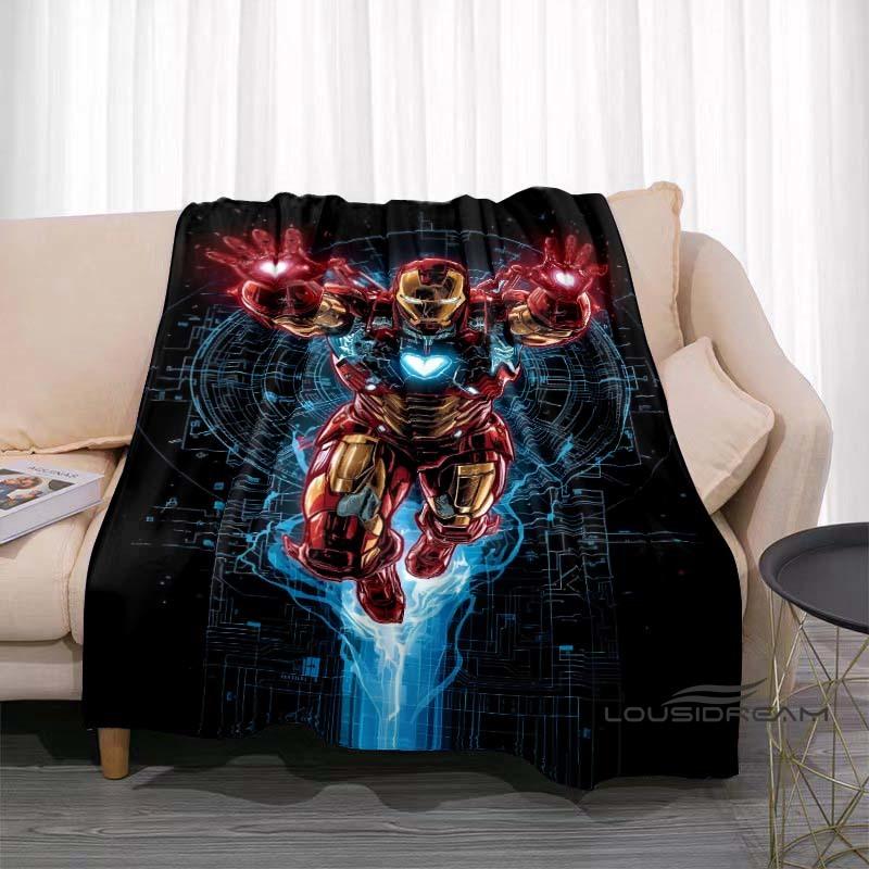 Available In Various Sizes, These Cartoon Iron Man Blankets Are Soft, Fluffy Flannel Blankets Perfect for Use On Sofas, In The