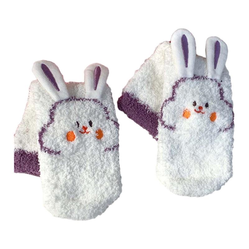 Women Japanese Y2K Cute Long Rabbit Ears Fuzzy Plush Socks Winter Warm Thicken Furry Sleep Socks Thermal Slipper Socks One Size