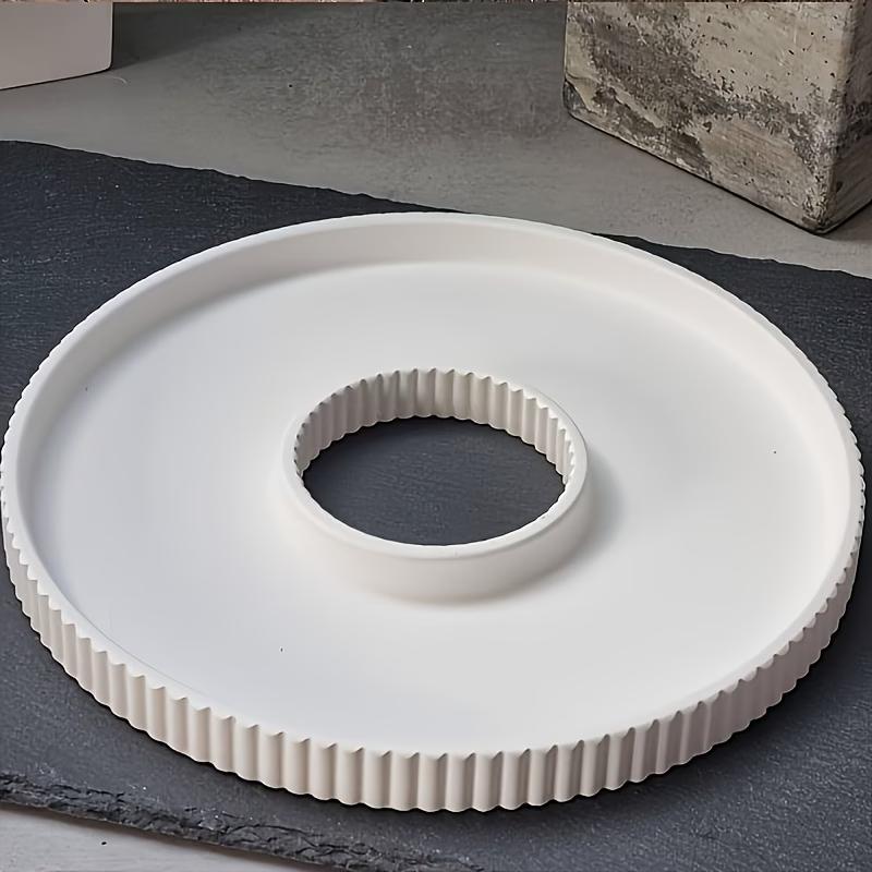 Round Striped Hollow Tray,Plaster Cement Handmade Craft Piece,Container Gift for Home Tabletop Decor, Fruit Plate,Candle Tray