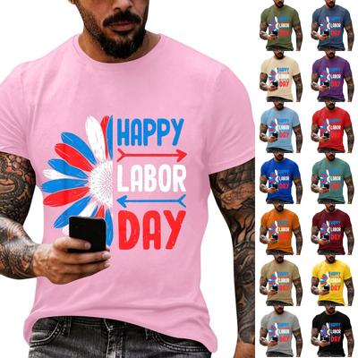 Men's Casual Loose Fit Short Sleeve T-Shirt Crew Neck Printed Graphic Tee for Labor Day Celebration Comfortable Everyday Wear