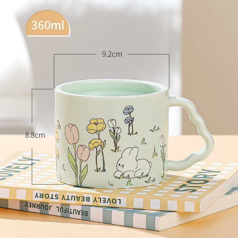 

Cartoon Cute Rabbit Straw Cup With Lid Creative Cup Ceramic Girl Girlfriend Home Gift Water Cup Garden Rabbit Series