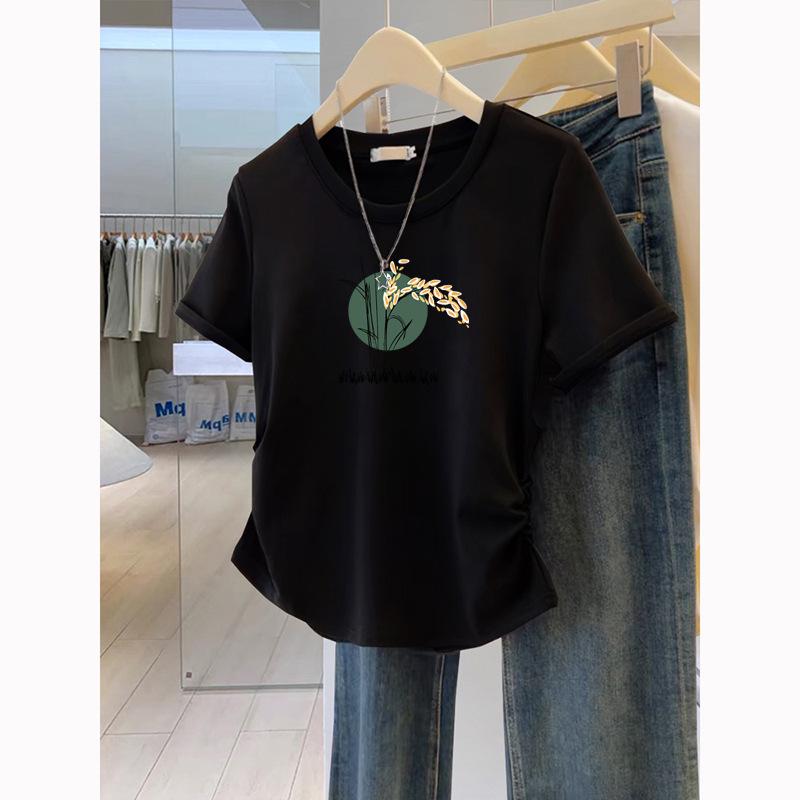 

Plus Size Women s Chic French Design Round Neck T-Shirt - Slims and Hides Belly with Short Sleeves 2XL [130-140 kg]