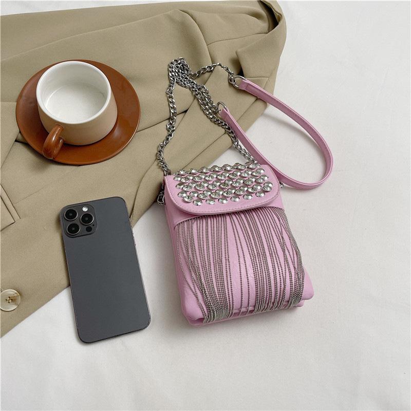 Bags, personalized rivet small bag, 2025 new Korean version fashion, niche and versatile women's chain crossbody small square bag