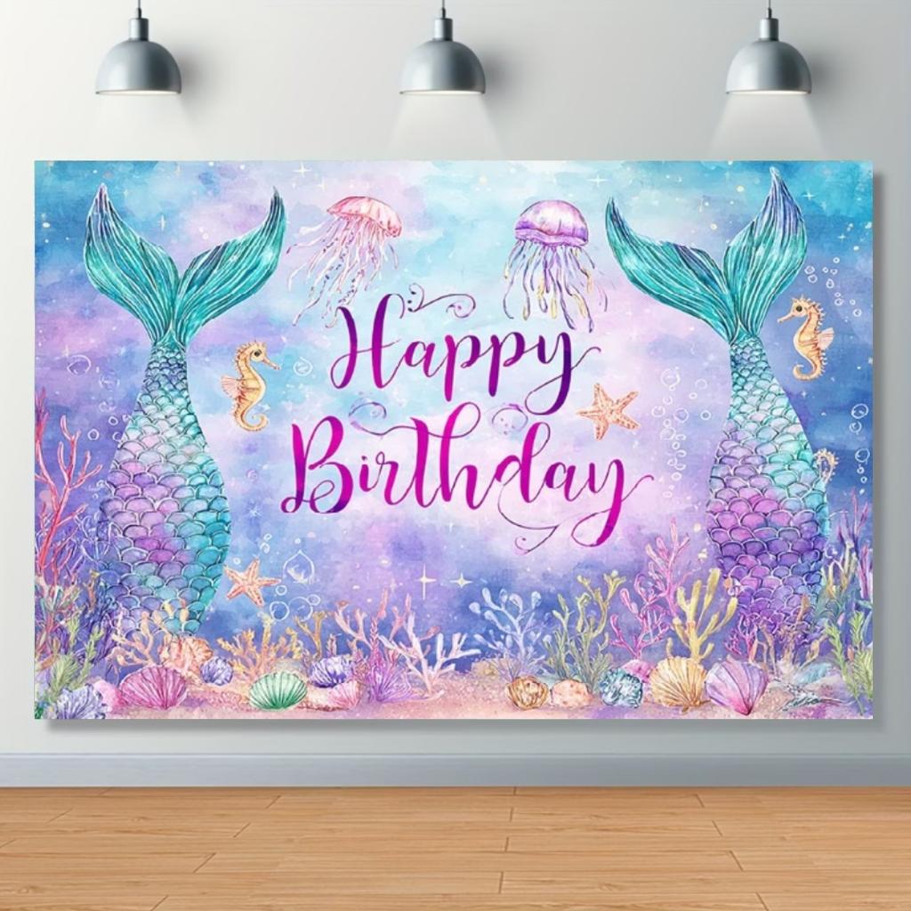 Mermaid Backdrop Girls Princess Birthday Party Decoration Background Under The Sea Photography Supplies Kids Baby Shower Banner