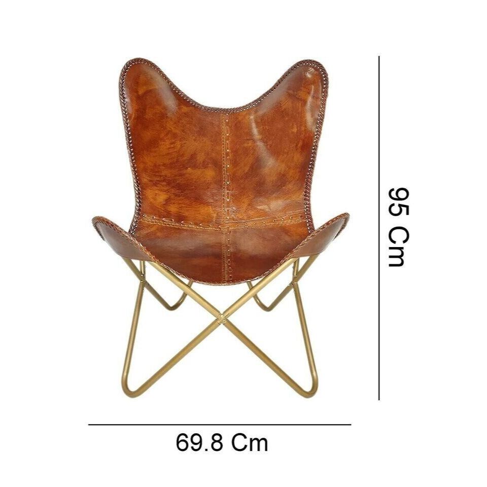 Indian handicrafted tan Leather Vintage Butterfly Chair Folding chair\seat