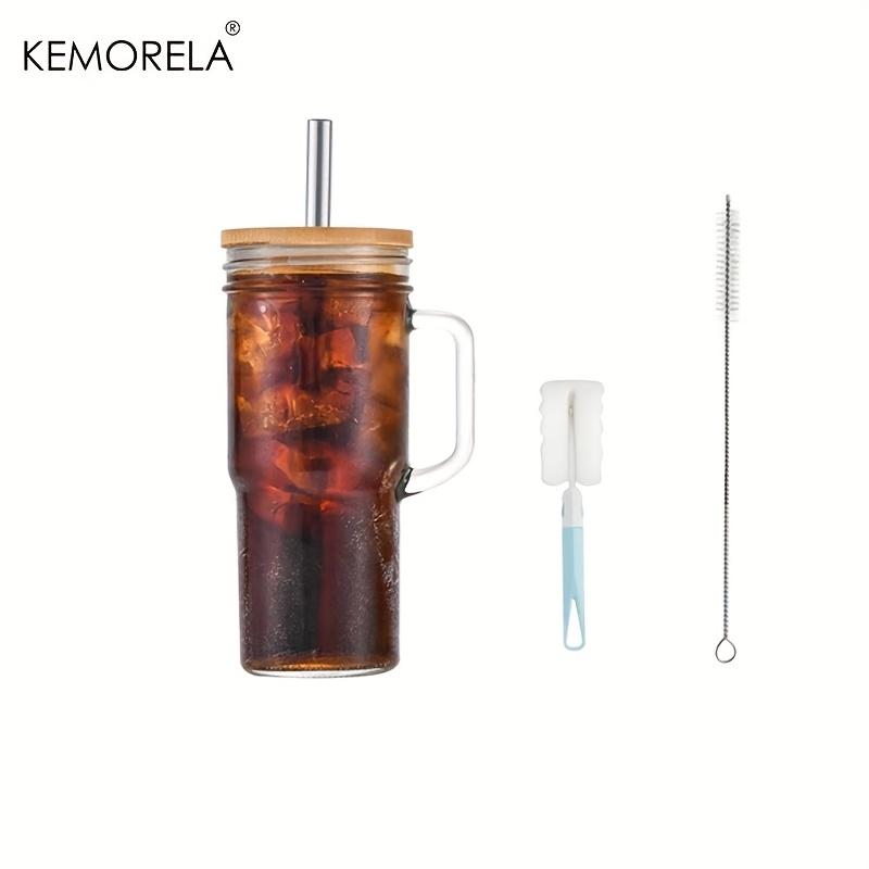 700ML Glasmugg Med Trälock Sugrör 1/2/4ST Genomskinlig Pärlemjölk Juice Förtjockad Glasmugg Dryckesvaror Kaffemugg
