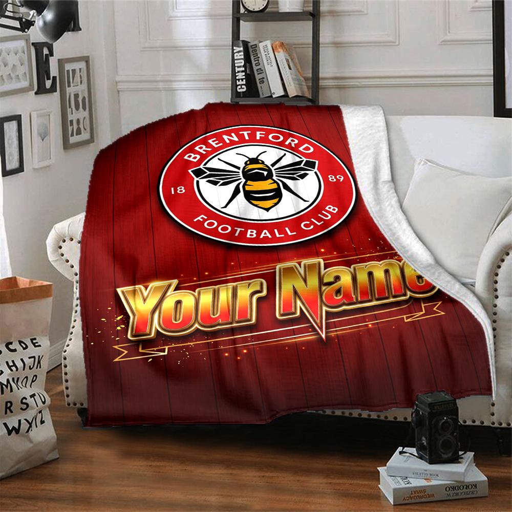 1pc Brentford F.C Blanket with Custom Name, Gift, for Men and Women, Soft Blanket, Good for Sofa Bed Couch Travel, Lightweight Flannel Blanket