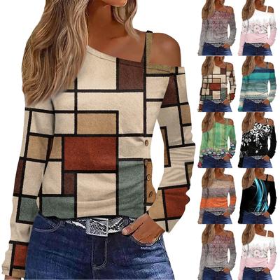 Camisetas casuales de manga larga con hombros descubiertos para mujer, camisetas cómodas de moda de primavera