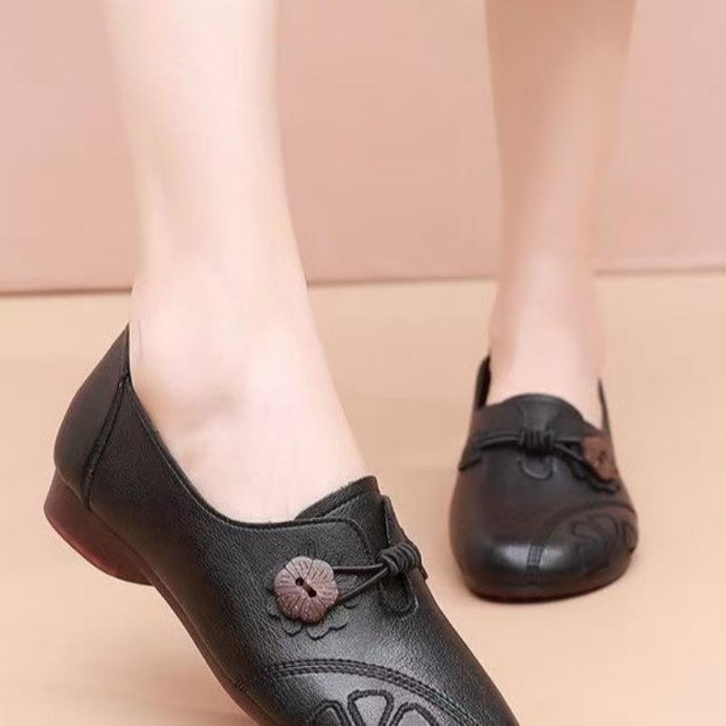 Autumn Spring Ladies Genuine Leather Handmade Flats Non-slip Shoes Women Loafers Casual Shoes Mother Soft Comfortable Shoes