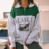 Vintage Fermuarlı Kadın Sweatshirtleri Sokak Giyimi Mektup Baskılı Kapşonlular Kadın Temellere Dönüş Bol Sweatshirt Polarlı