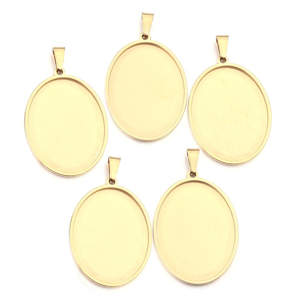2-5pcs/Lot Oval Stainless Steel Cabochon Base Settings Tray Blank Charms for Jewelry Making Supplies Necklace Pendant Base