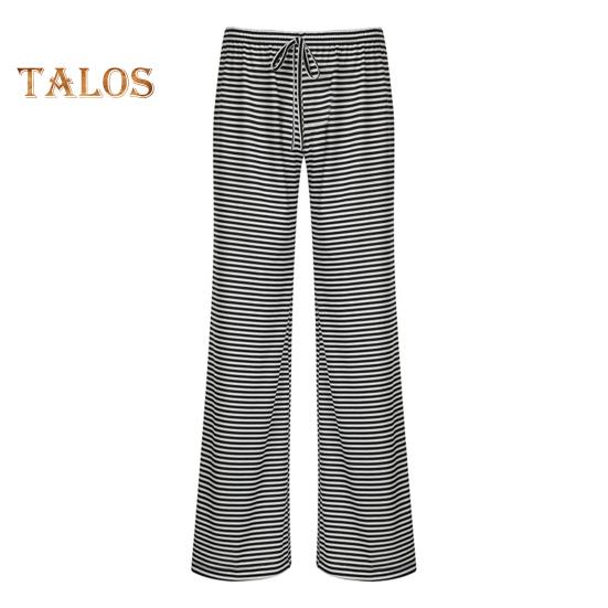 

Женские повседневные брюки, прямые, широкие, с полосатым принтом, длинные брюки, регулируемый пояс, свободный крой, домашние брюки S чёрный