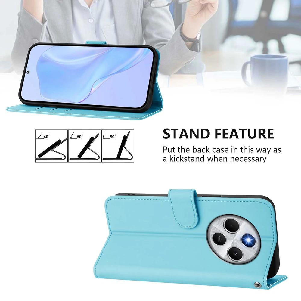 Solid Color Wallet Case for Redmi Turbo 3 10X 9A 9T Redmi Note 10 10T 10S 9 Pro Max 9S Kickstand Card Holder Strap Phone Cover