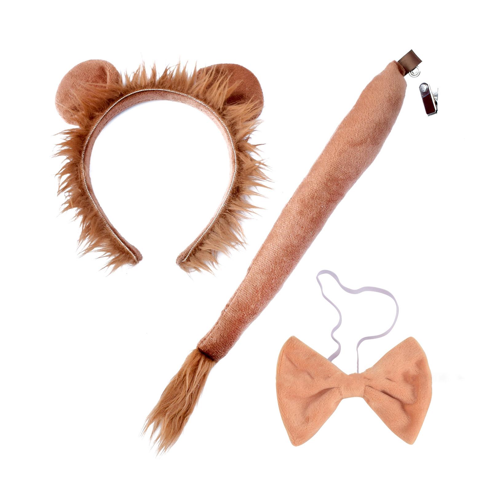 

3pcs/pack Role Play Lion Ear Hair Hoop Tail Bowtie Set Woman Teens Makeup Headbands for Halloween Performances Hairband 1 темно-коричневого