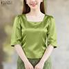 ZANZEA Women Casual Square Collar Summer Half Sleeve Blouse
