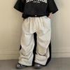 2025 Boys Denim Color Block Wide Leg Sweatpants - Casual Loose Fit, Pleated Straight-Leg Design