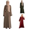 Modisches Muslimisches Kleid mit Langen Ärmeln Einfarbig Elegante Modest Wear Kleidung für Damen Schnürung Türkei Kaftan Eid Roben