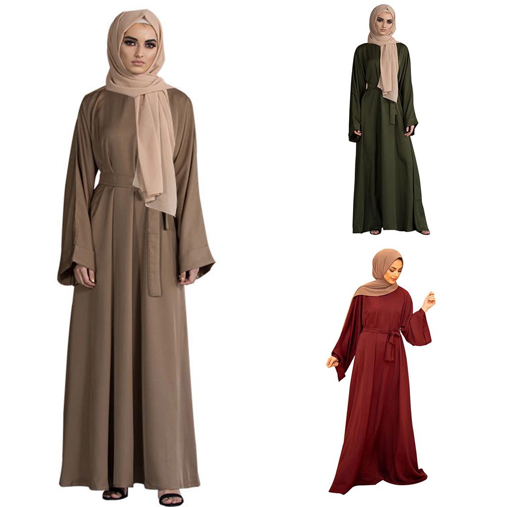 Modisches Muslimisches Kleid mit Langen Ärmeln Einfarbig Elegante Modest Wear Kleidung für Damen Schnürung Türkei Kaftan Eid Roben