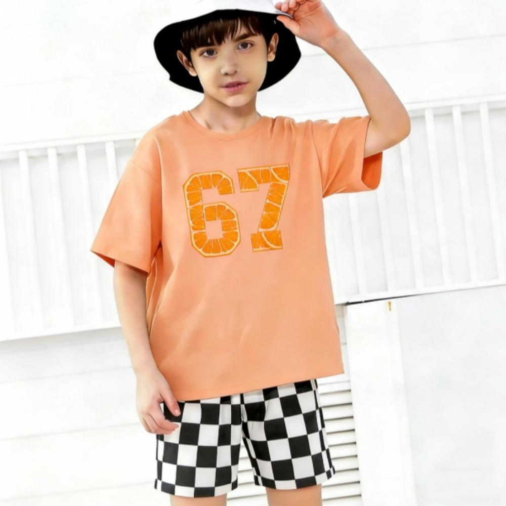 Fashion Multicolored 67 Printed Summer Men's T-shirt and Shorts 2 Piece Set Summer Casual Outfit for Men's and Women's Clothing
