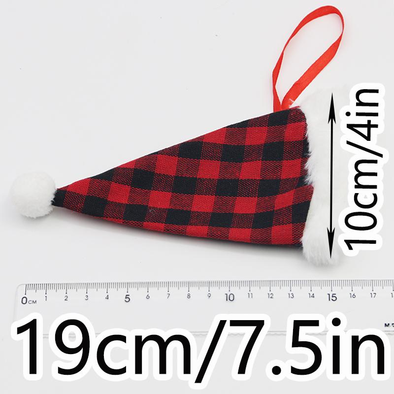 (2 Pieces/bag) 19cm Christmas Plaid Plush Knife Fork Decoration Christmas New Year Party Tableware Decoration Santa's Hat