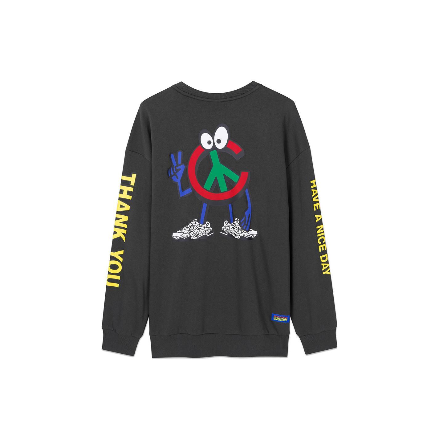 Skechers Ctm Series Letter Cartoon Print Loose Pullover Sweatshirt Unisex Sweatshirt Obsidian L121U081-00NP M