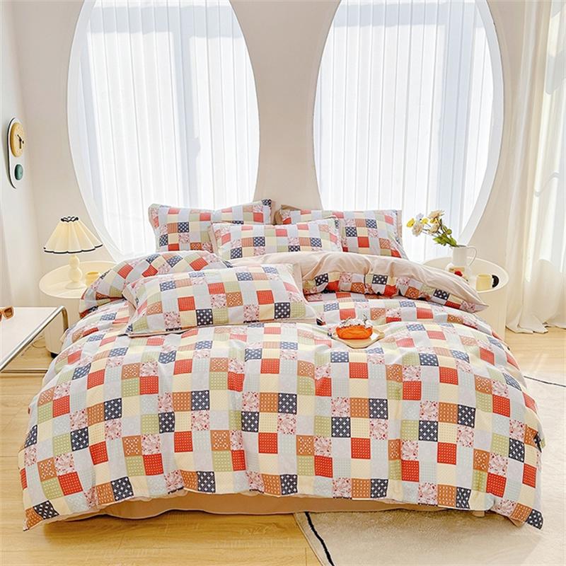 Floral Duvet Cover Queen Vintage Plaid Patchwork Bedding Set Boho Farmhouse Reversible Comforter Cover for Girls Women 4pcs Set