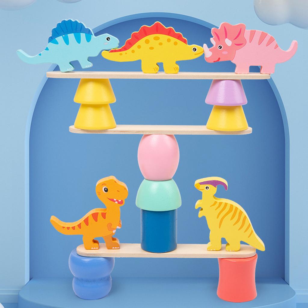 Happy Stacking Dinosaurs,Wooden Stacking Toy For Toddlers, Colorful Dinosaur Balancing Activity Toy, Improves Fine Motor Skills And Dexterity