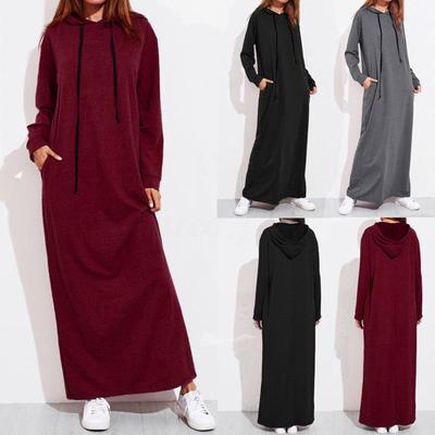 Vestido Maxi para Mujer Manga Larga con Capucha Vestidos Largos Casuales con Capucha para Dama