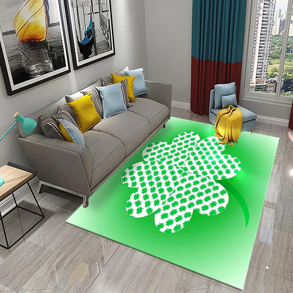 Green Four Leaf Clover Carpet Saint Patrick's Day Living Room Bedroom Bathroom Door Mats Home Decor Soft Doormat Non Slip Carpet