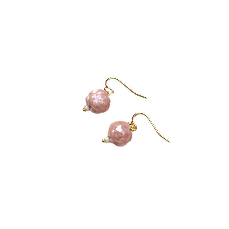 

Handmade Ceramic Rose Earrings - Elegant French-Inspired Floral Dangles for Women