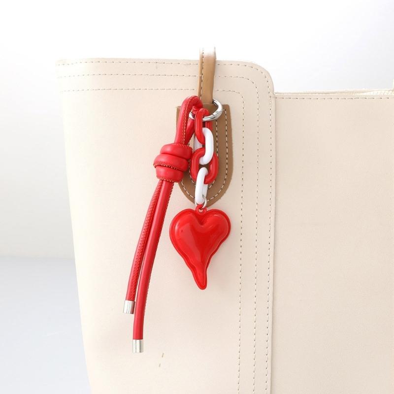 Cute Bag Charm Pendant Keyring Love Heart Braided Rope Keychain Bag Charm for Backpack Purse Handbag Decorations
