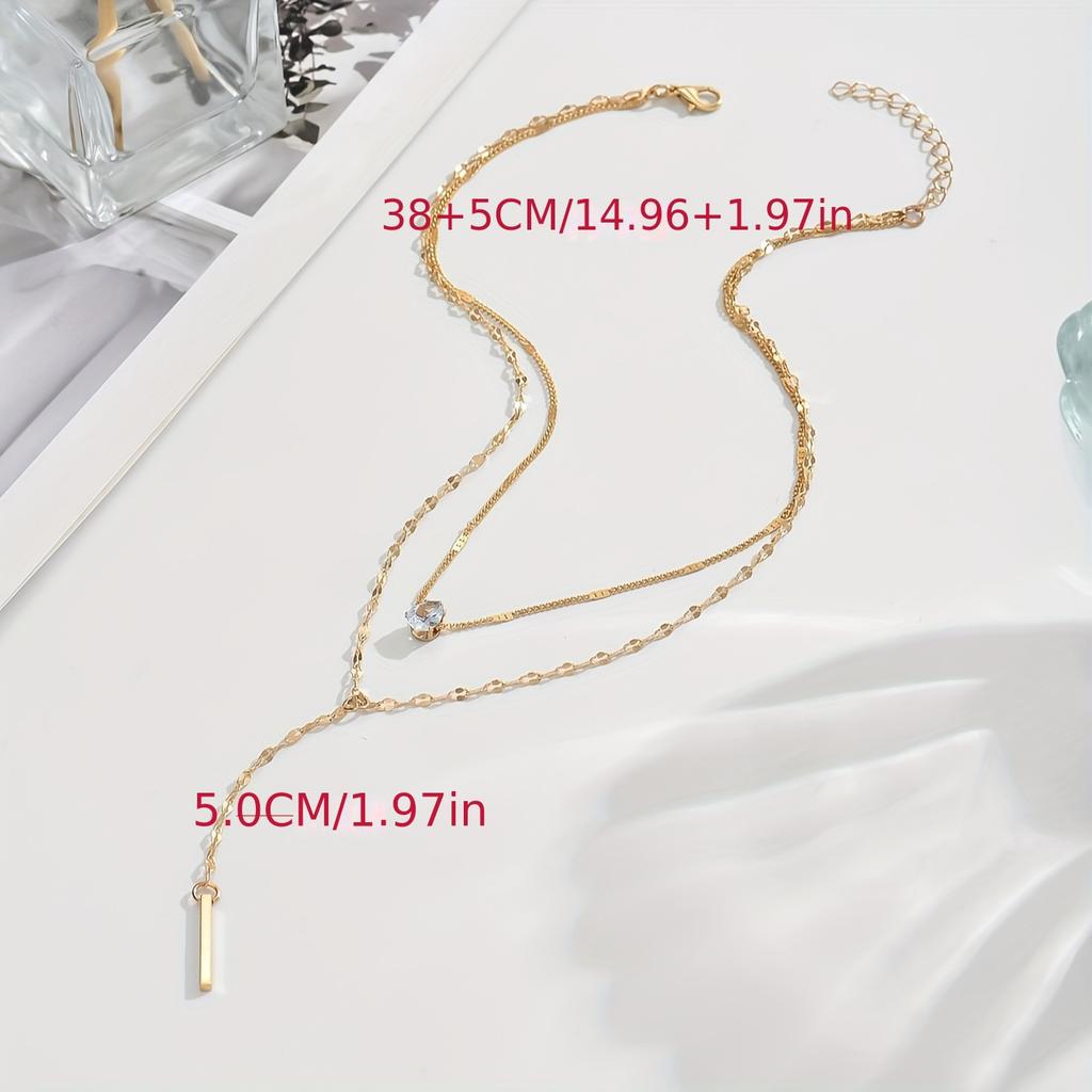 Elegant and Simple Rhinestone Multi-layer Pendant Necklace - Gold Tone with Sparkling Points, Suitable for Daily Wear and Parties, Women's Jewelry Gi