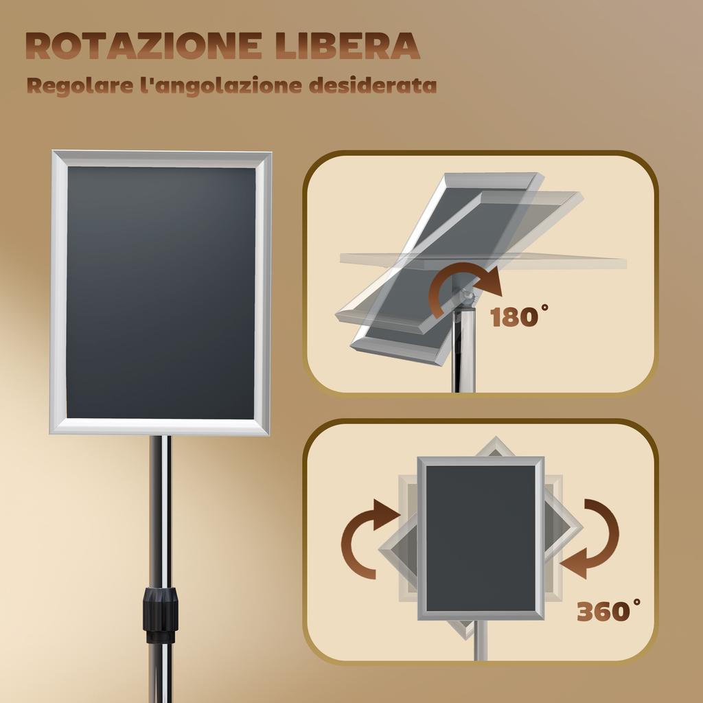 A3 Poster Display Stand with Adjustable Height and Tilt, Steel and Aluminum, Silver