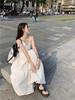 Women's Slimming White V-Neck Spaghetti Strap French Beach Dress