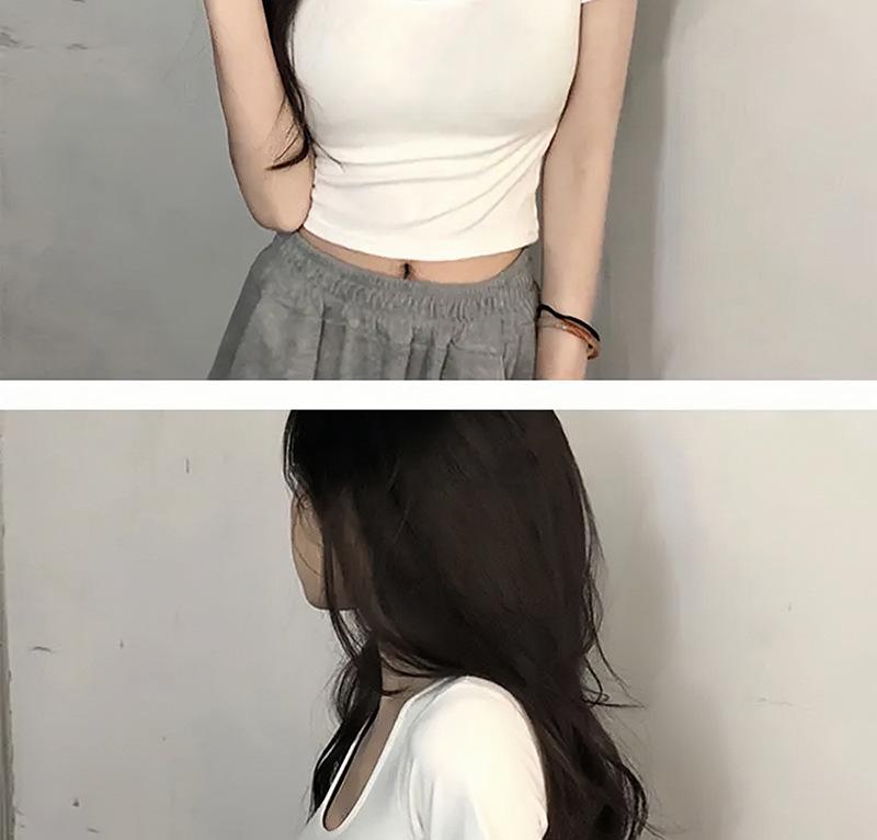 Women's Slim Fit Cotton U-Neck Crop Top - Spring/Summer Short Sleeve Tee